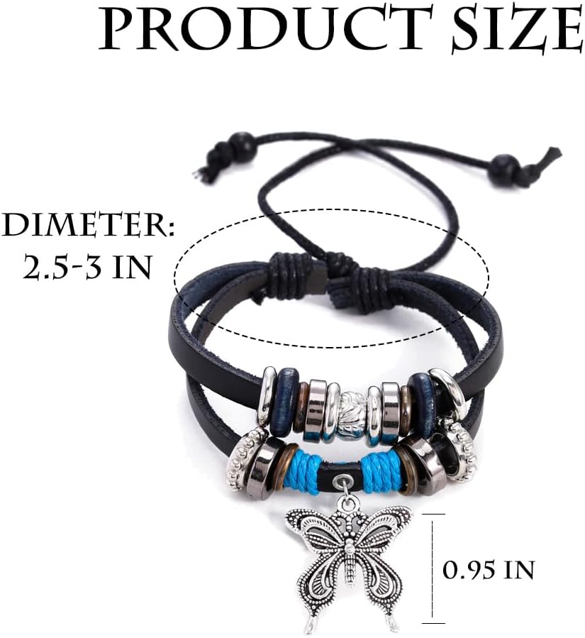 Leather Butterfly Bracelets Boho Beaded Bracelet Vintage Multilayer Bracelets Jewelry for Women - Image 6