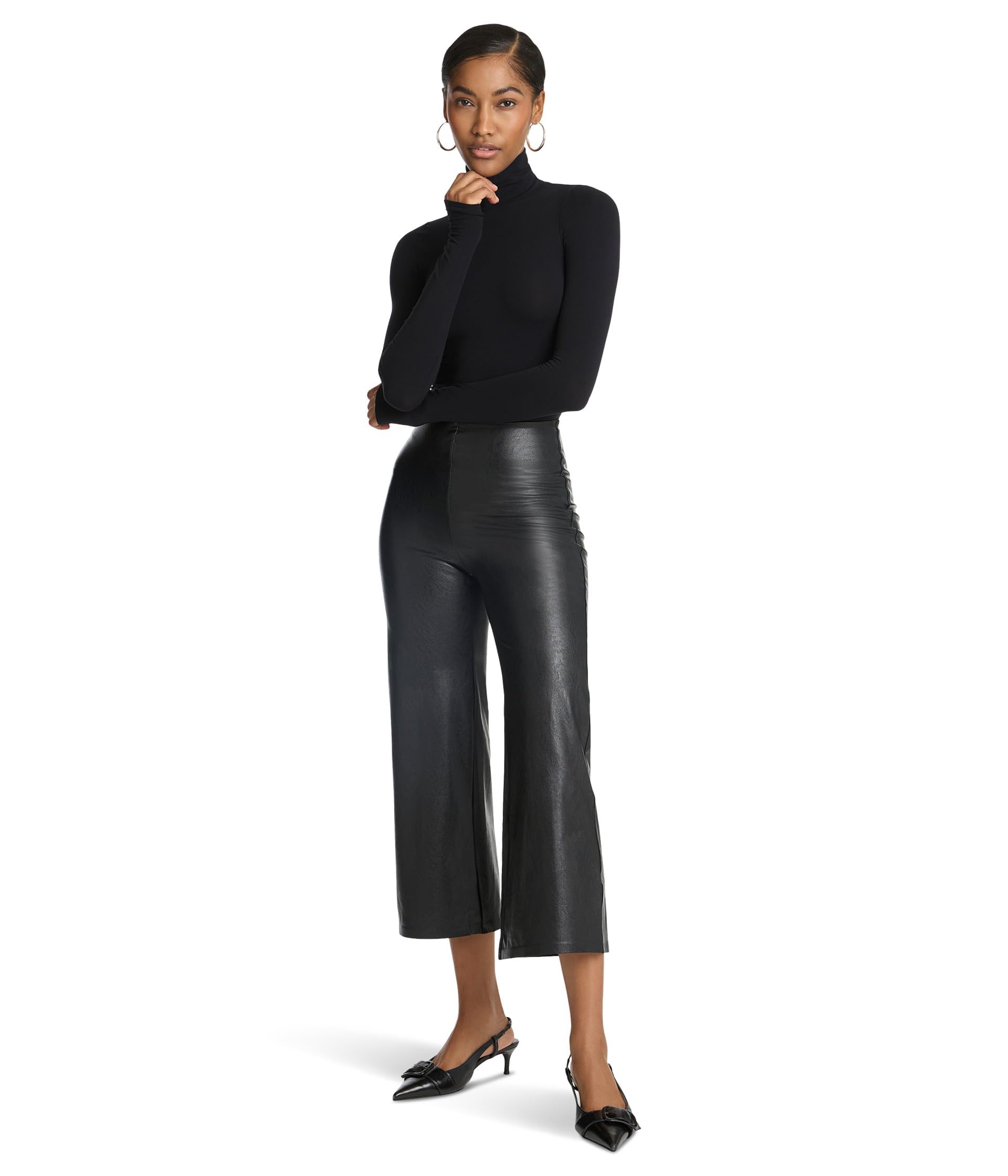 Commando Womens Faux Leather Cropped Wide Leg