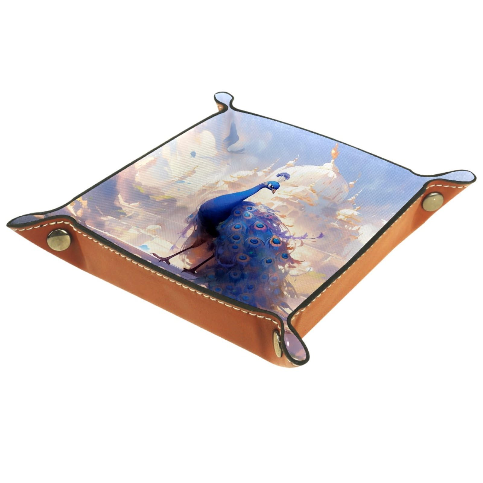 VAPOKF Peacock Portable Folding Dice Rolling Tray, Microfiber Leather Dice Holder for Dice Games Like RPG, DND and Other Table Games