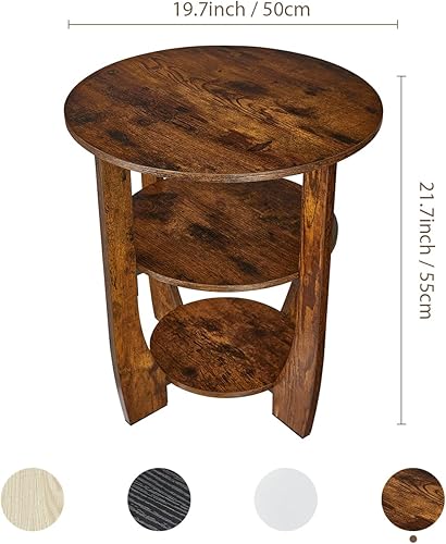 Miniatura 3 de Mesa auxiliar redonda marrón rústico, mesa auxiliar de 3 niveles con estantes de almacenamiento, mesita de noche de granja para dormitorio, mesa