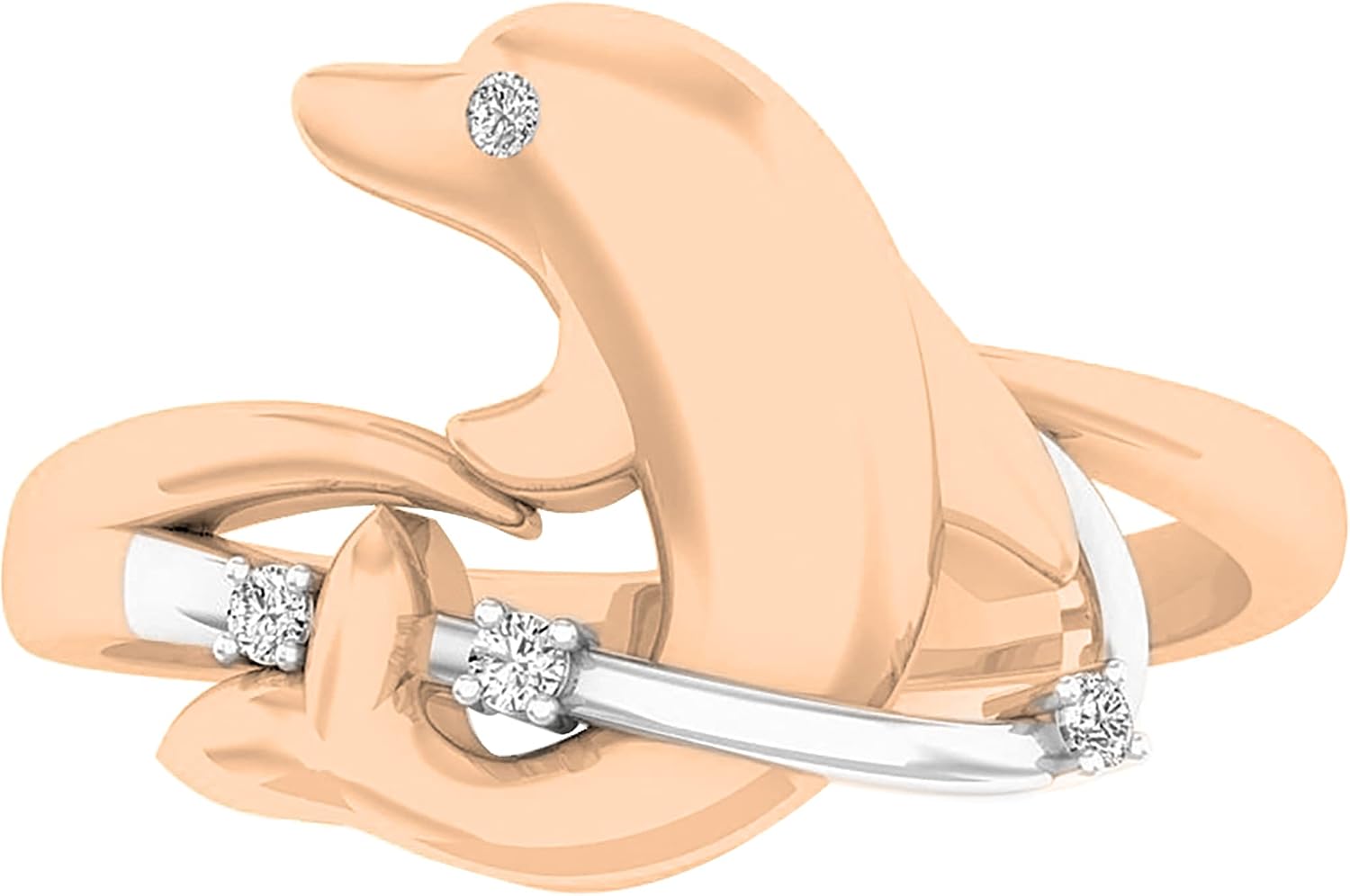 Dazzlingrock Round White Natural Diamond Cute Dolphin Fish Ring image 2