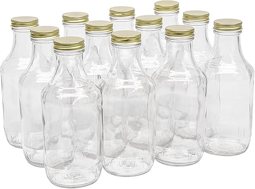 Miniatura 1 de North Mountain Supply Botella de vidrio para salsa de 16 onzas, con tapas de metal dorado de 1.496 pulgadas, caja de 12
