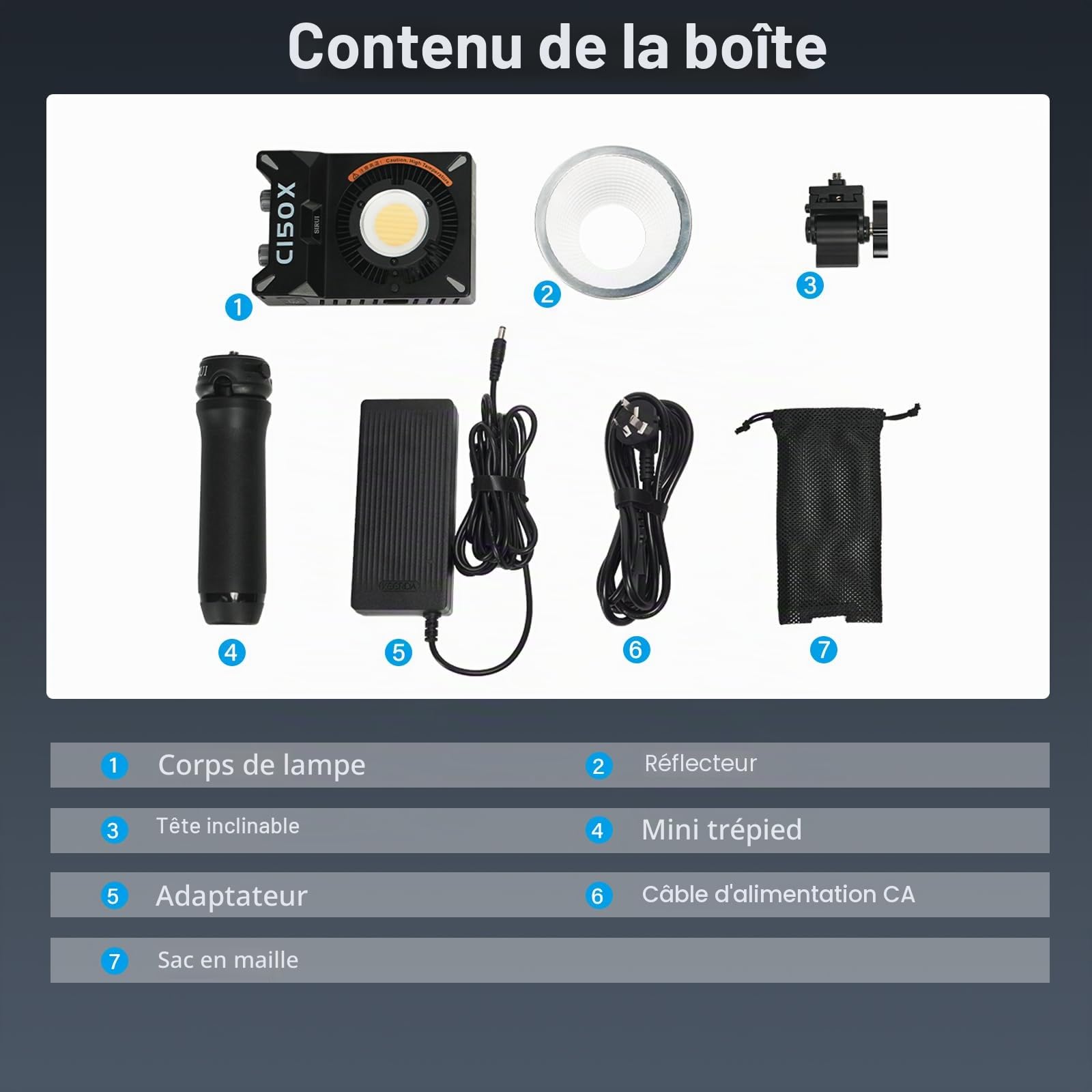 SIRUI Super Bulbs C150X Lampe Vidéo LED 150W COB, Lampe Photo Portable Bichromatique 2800K-6500K, Éclairage à Sortie Continue avec Réflecteur et Contrôle Luminosité Via Application Bluetooth