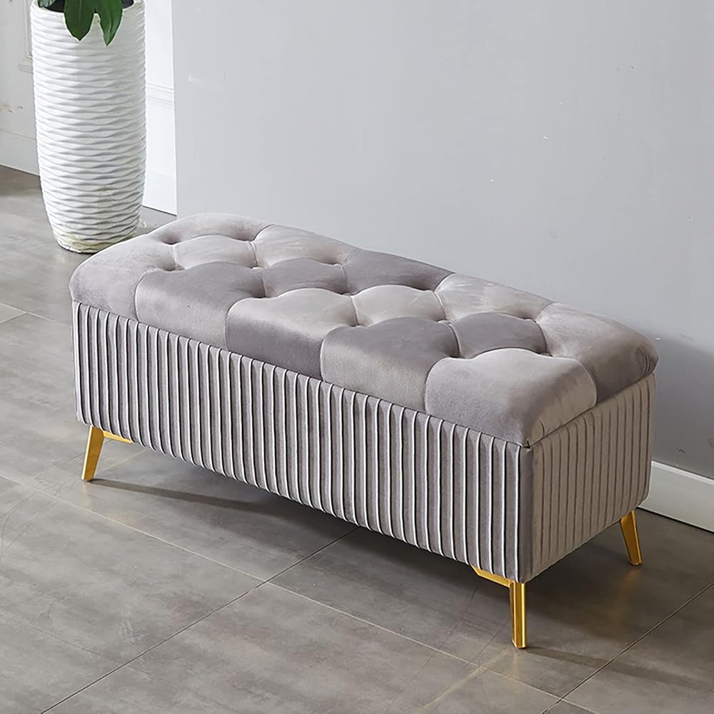 Repose-pieds rectangulaire en velours moderne pour salon et bout de lit cocooning