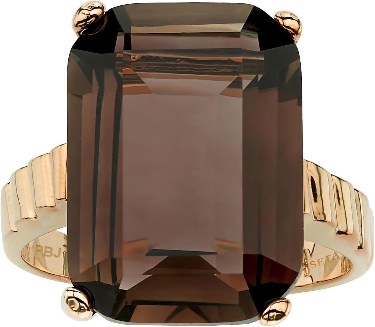 PalmBeach Yellow Gold-plated Emerald Cut Genuine Smoky Quartz Ring Sizes 5-10