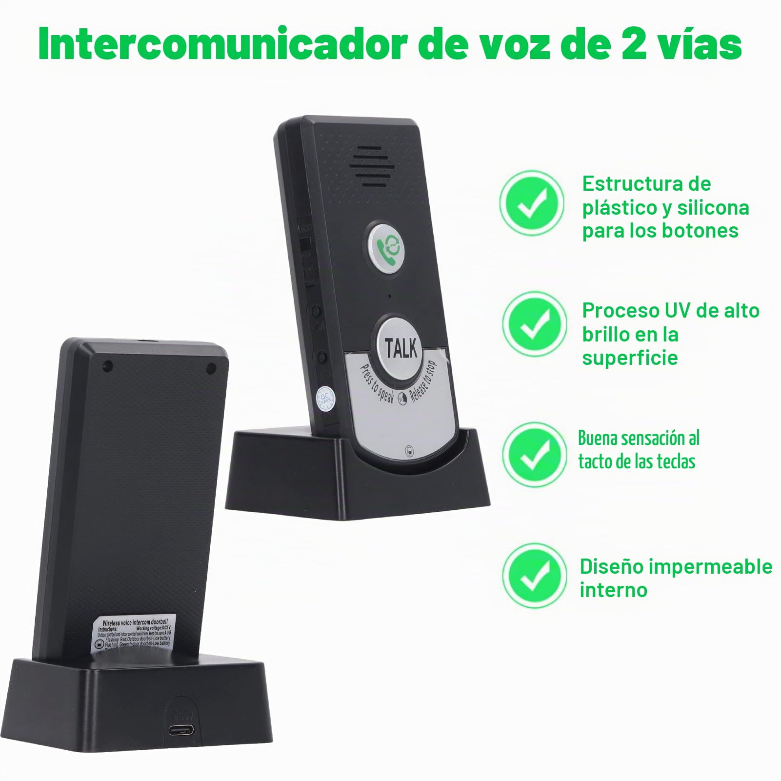 Intercomunicador de Voz Inalámbrico de Intercomunicación de Timbre de Intercomunicación Portátil de 2 Vías para Uso en el Hogar y la Oficina