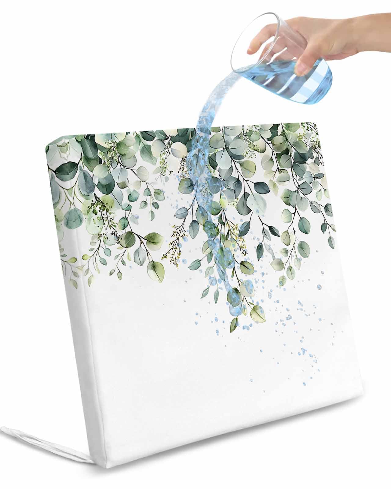 2 Pack Eucalyptus Leaves Waterproof Cushion Covers with Ties, Outdoor Patio Chaise Lounge Chair Seat Cushion Slip Covers Replacement(Only Cover) Summer Vintage Rustic Botanical 22