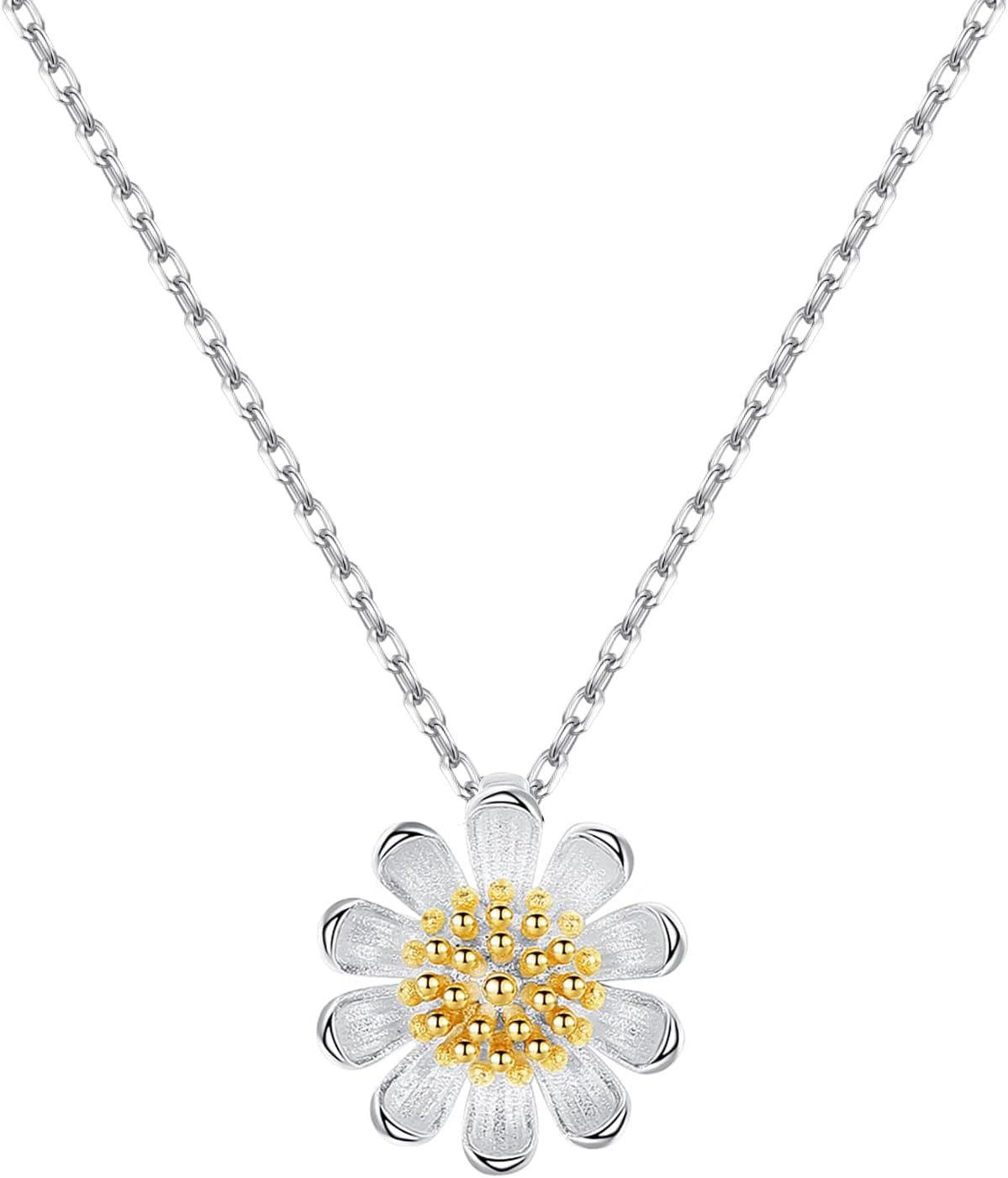 Reffeer Solid 925 Sterling Silver Flower Daisy Necklace Pendant for Women Teens Flower Choker Necklace
