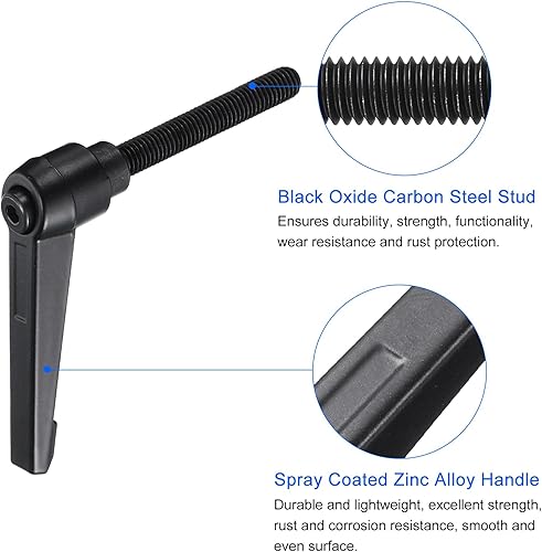 Miniatura 53 de uxcell 4 manijas de palanca de sujeción, perno macho roscado de acero al carbono de óxido negro M8 x 0.59 pulgadas, asas ajustables de bloqueo