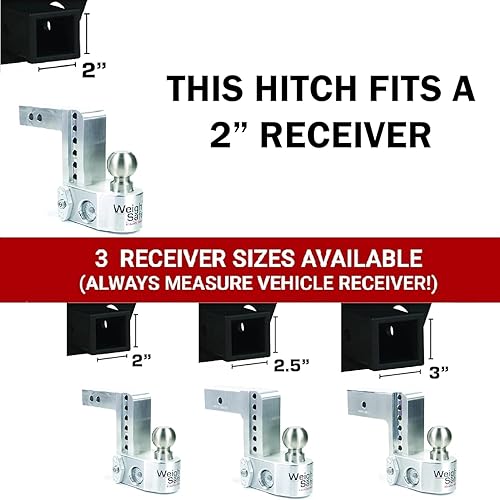 Miniatura 5 de Weigh Safe Soporte de Bola de Enganche de Remolque Ajustable - Enganche de Descenso de 6" para Receptor de 2" con Juego de Cerraduras de 2 Piezas
