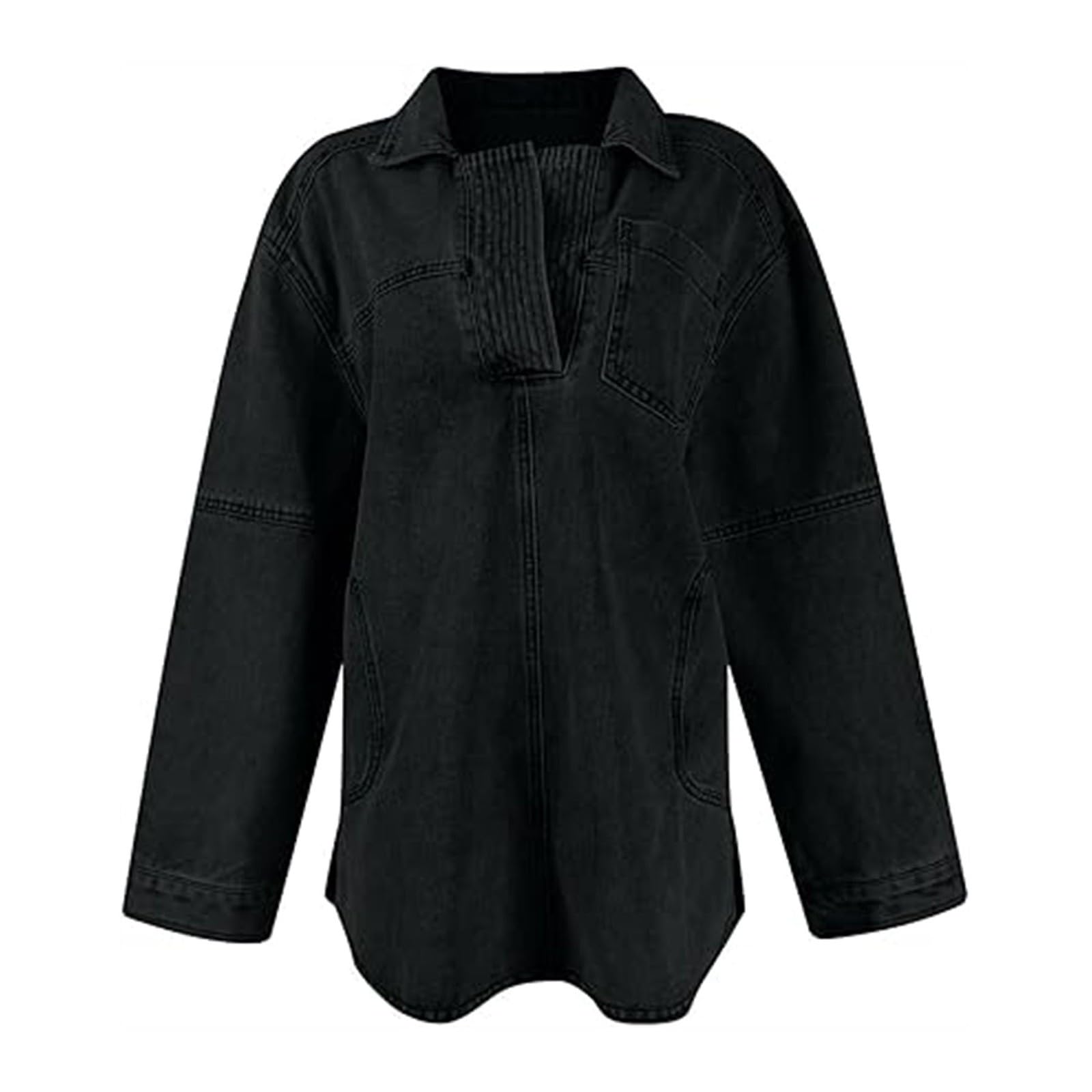 Camisa estilo vaquero para mujer, manga larga, cuello en V, informal