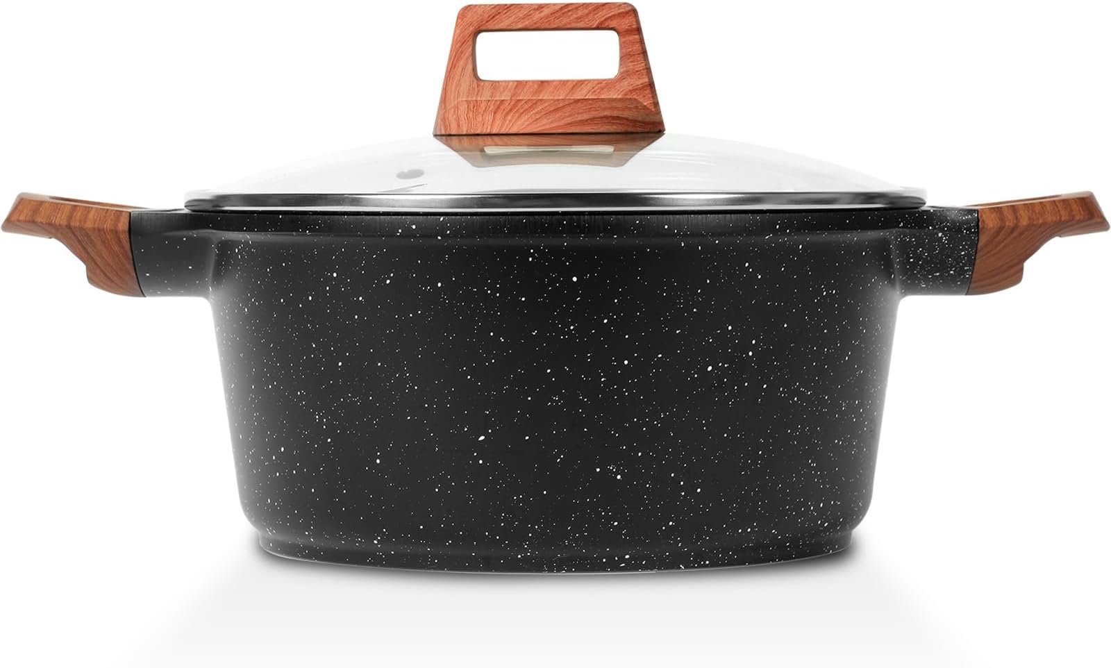 Nonstick Stock Pot with Lid, 3 Quart Granite Casserole Small Soup Pot Pasta Cooking Pot, Induction Compatible, PTFE & PFOA Free, Black
