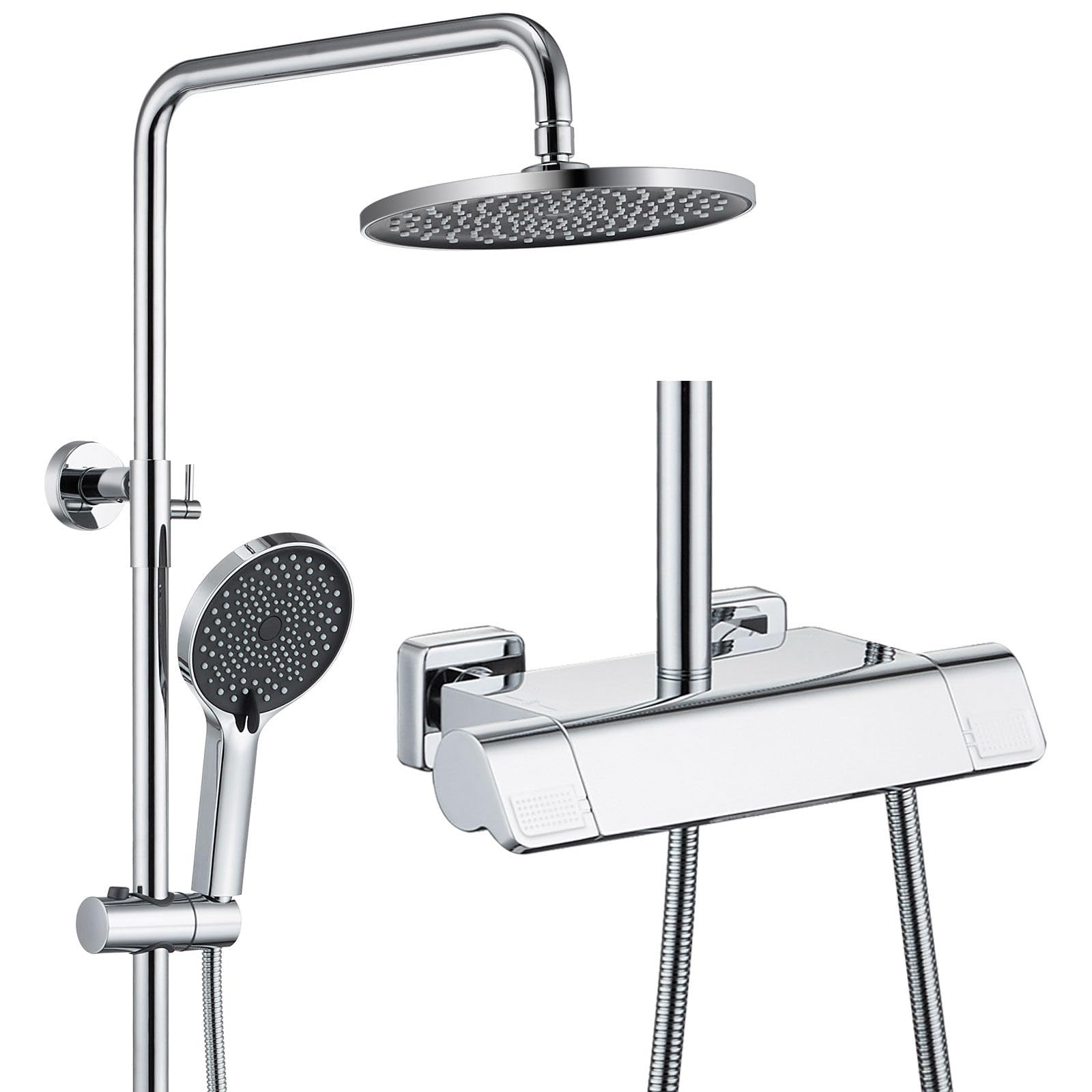 Système de douche thermostatique anti-brûlure en cuivre avec grand pommeau effet pluie