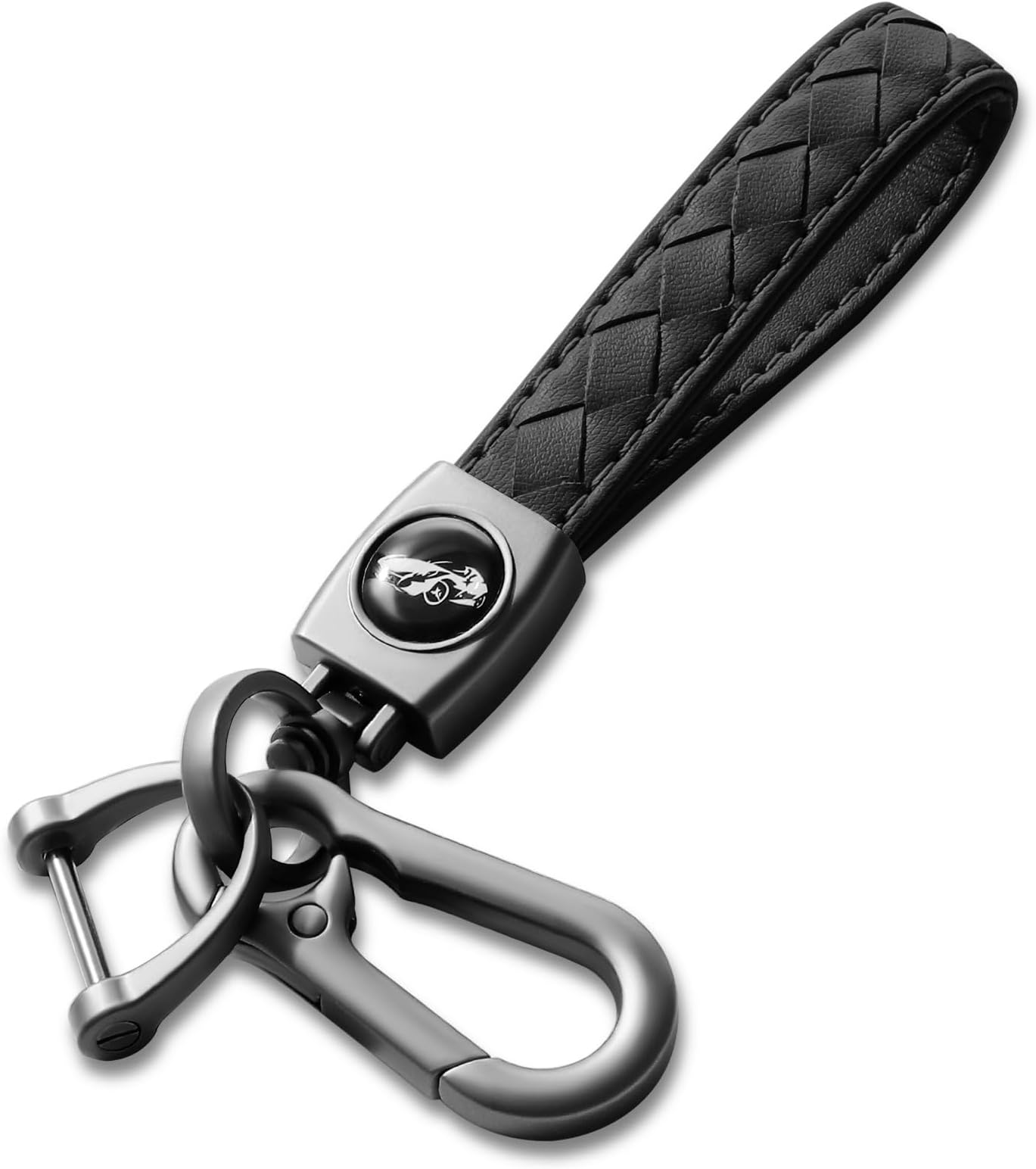 - Gkeygo Carabiner Keychain, Universal Heavy Duty Woven Handmade Leather Key Chain, Car Fob Key Keychains with 360 Degree Rotatable Snap Swivel and Anti-Lost D-Ring for Men and Women, Gunmetal - Black