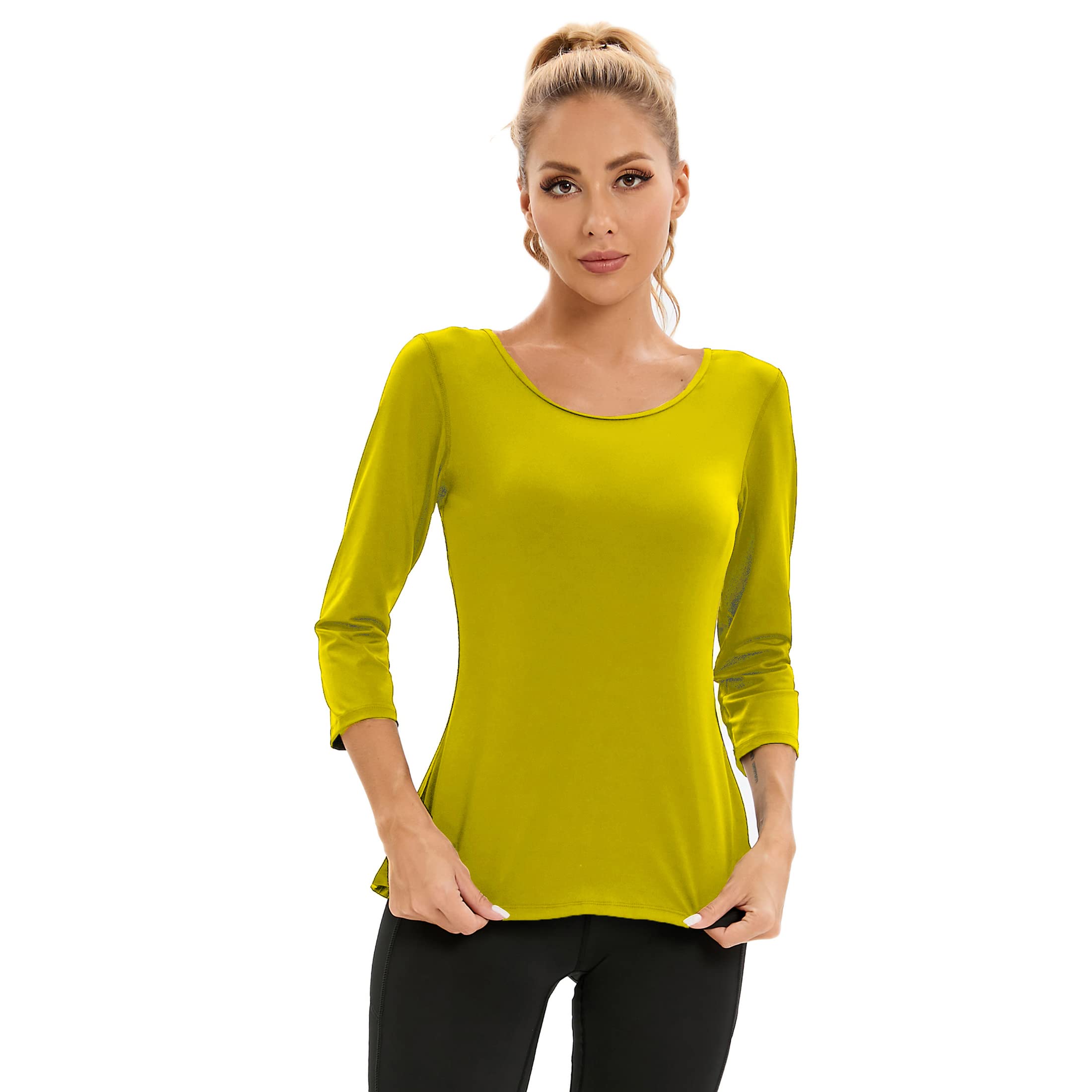 Dmwhsy Camicie da Allenamento da Donna T-Shirt da Corsa Atletica Top da Palestra per Yoga Abbigliamento Sportivo Top da Allenamento con Maniche a 3/4 per Donna