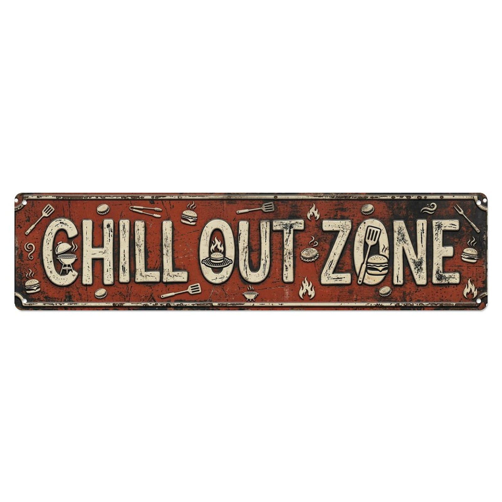 Chill Out Zone Rustic Backyard 2 Vintage Metal Tin Sign Wall Decor for Cafe, Club, Garden Metal Poster 4x16Inch