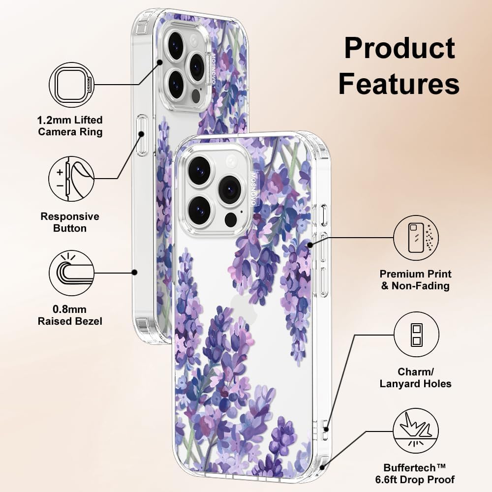 MOSNOVO Case for iPhone 14 Pro Max, [Buffertech 6.6ft Military-Grade Drop Protection] [Anti Peel Off Tech] Clear TPU Bumper Phone Case Cover Design - Lavender - Image 6