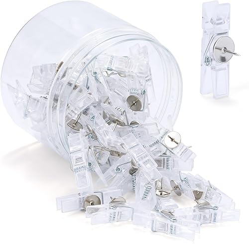 Clips de empuje para tablero de corcho, 50 pines transparentes decorativos para el pulgar para tablero de corcho, fotos, documentos, dibujos, mapas,