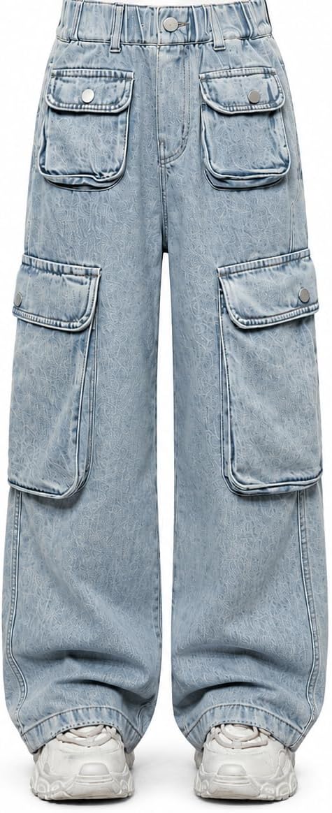Girls Cargo Pants 2 Piece Outfit - Cute Clothes for Girls 10-12, Graphic Tee Wide Leg Jeans