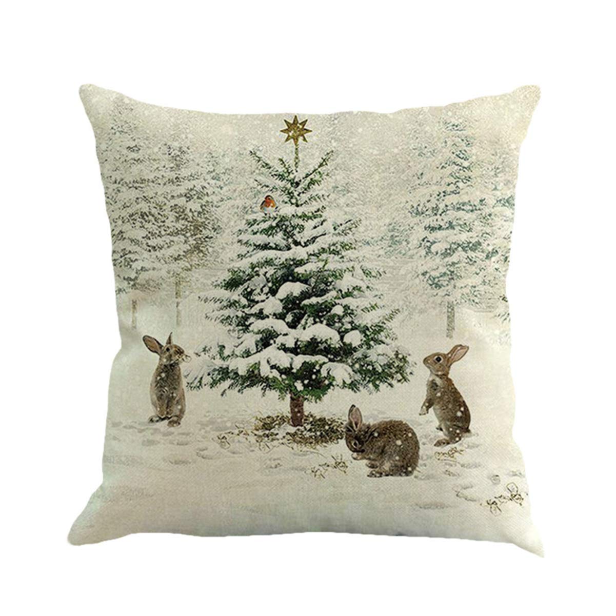 MALINK 2pcs Cushion Case Christmas Printing Winter Theme Throw Pillow Cover Pillowcase Decorative Cushion Cover No Pillow (Rubbits and Xmas Tree)