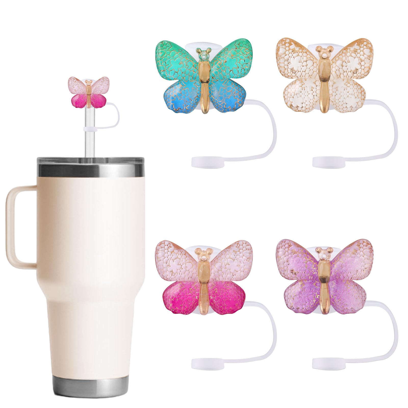 Bling Butterfly Straw Cover Cap Compatible With Stanley Cup 30  40 Oz Tumbler With Handle, Reusable Straw Toppers, 10mm 0.4in Silicone Cover For Stanley Cup Accessories 6pcs P 200449780