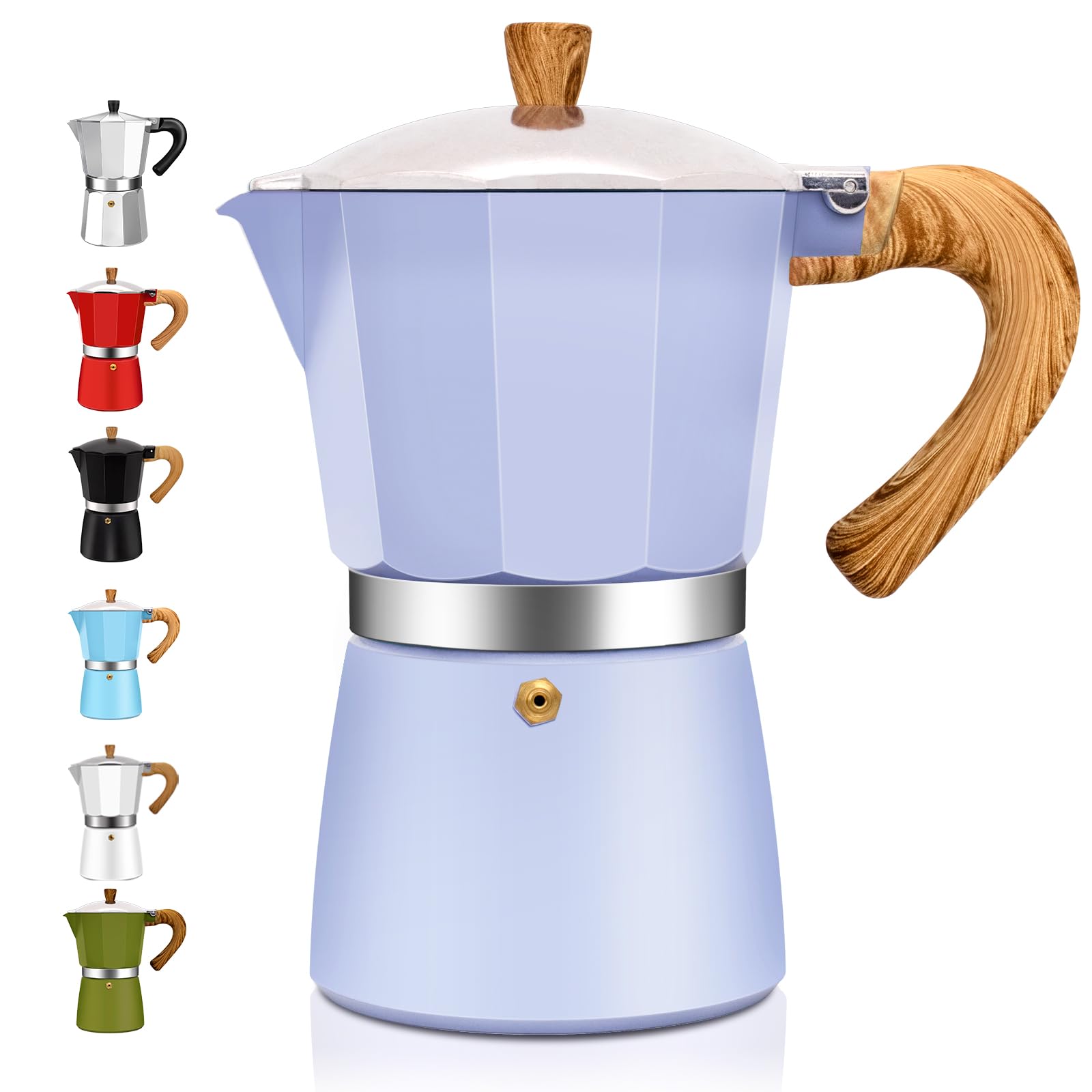DITOSH 3 Cup Aluminum Espresso Stovetop Moka Pot Express Coffee Maker Percolator Italian Classic Mocha Coffee Machine for Italian and Cuban Cafe Brewing for Home & Camping 150ml 5oz (Purple, 12 Cup)