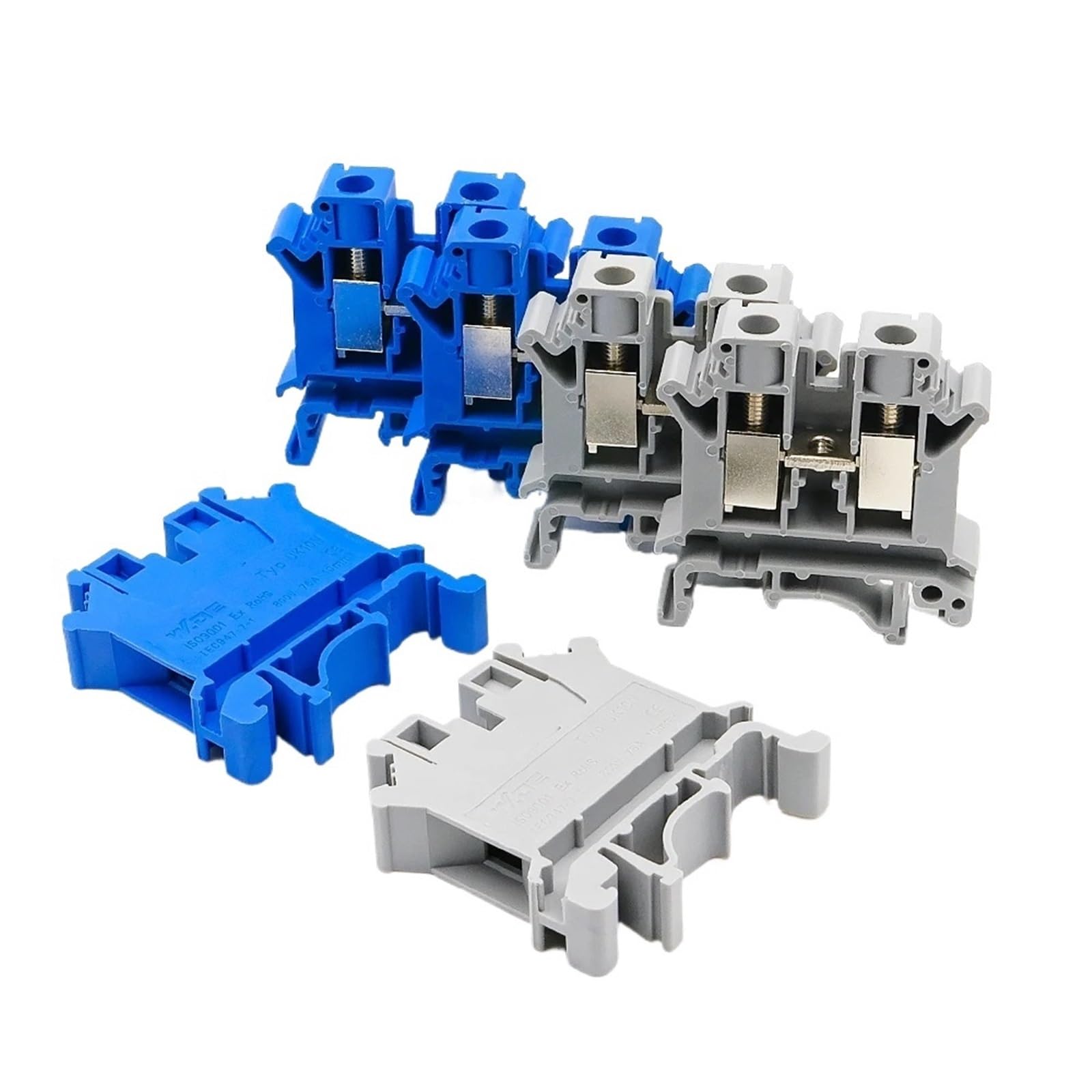 10Pcs UK 10N DIN Rail Terminal Block High Voltage 800V 76A Screw Connection Electrical Conductor(UK-10N-10 PCS-Blue)
