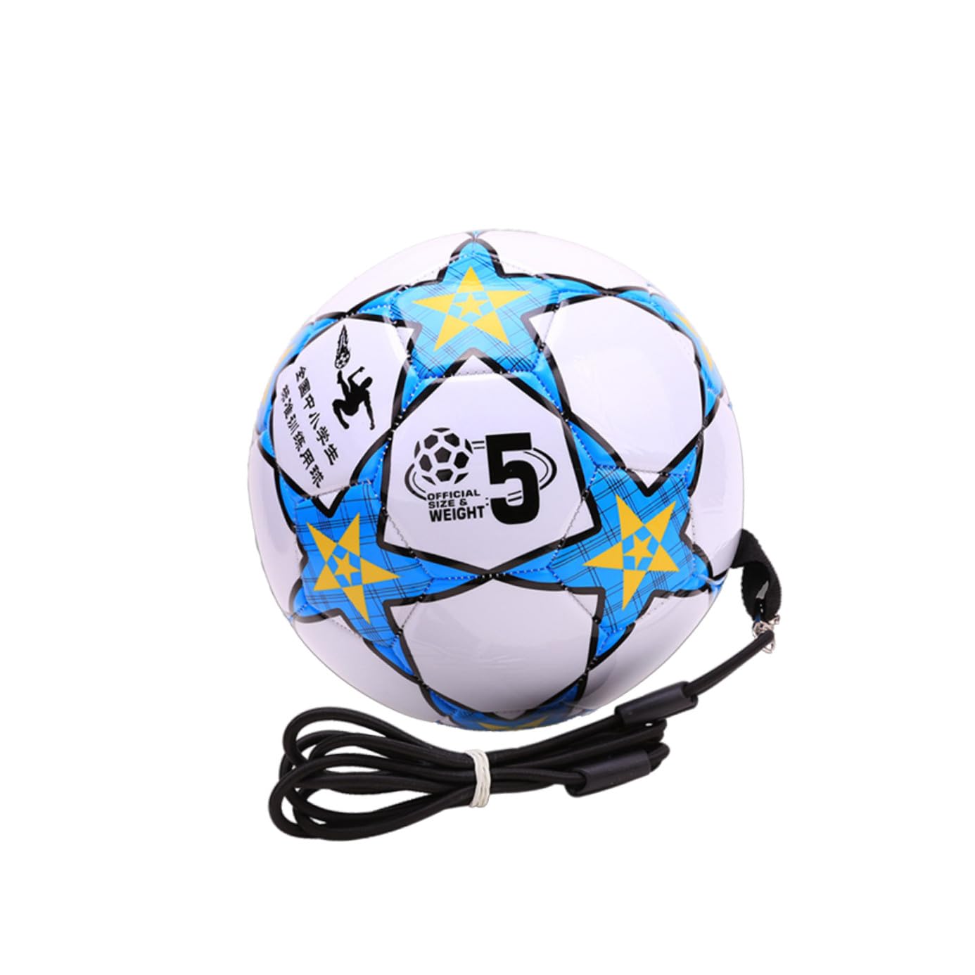 Balón de Entrenamiento de Fútbol con Cuerda, Pvc Negro para Niños | Diseño con Cuerda, Decoración con Impresión, Flexible y Duradero, Pensado para Estudiantes y Uso Infantil