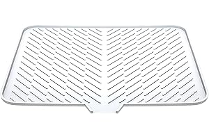 White Dish Drying Mat with Built-In Drain Lip