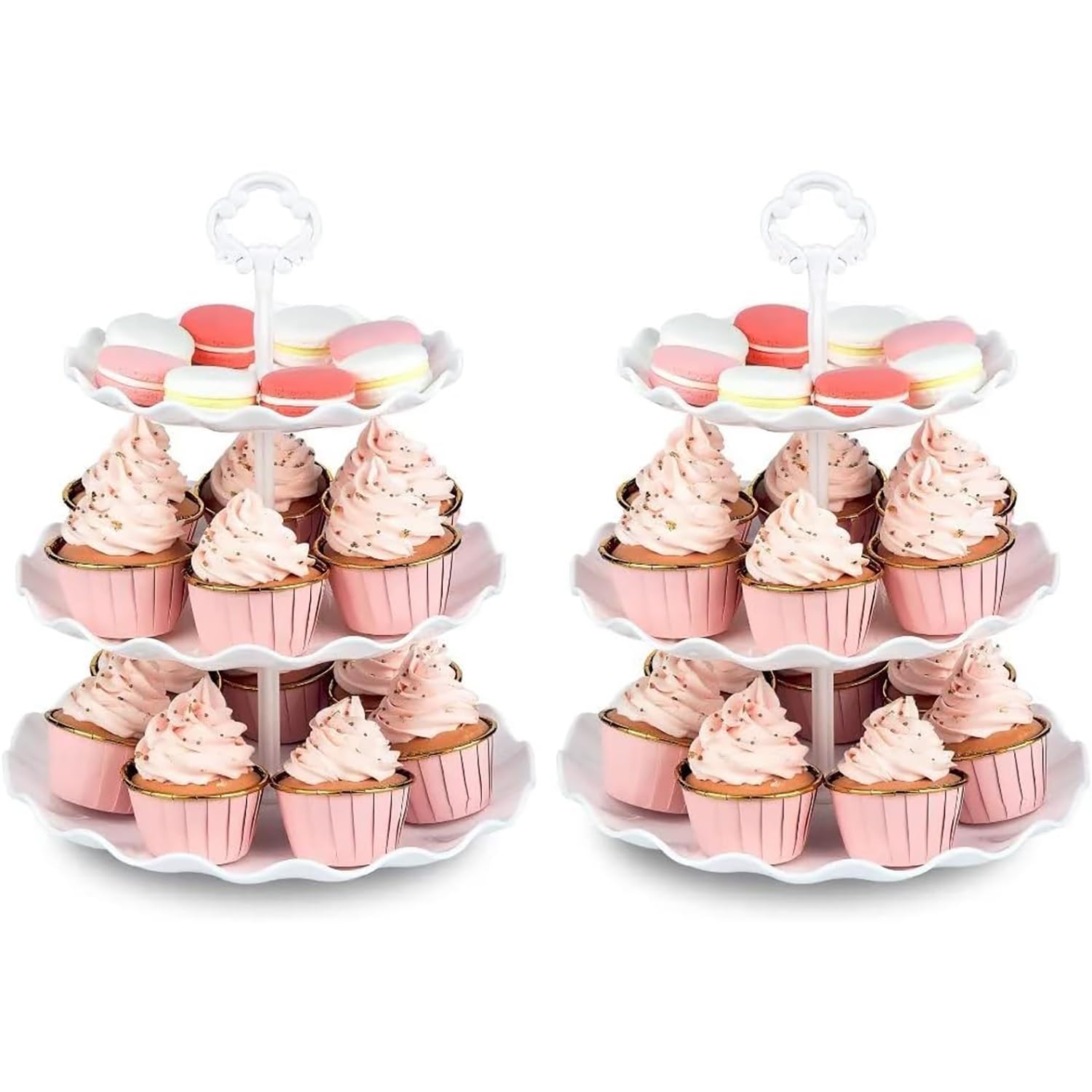 Support à cupcakes 3 étages plastique blanc rigide pour présenter sans basculer