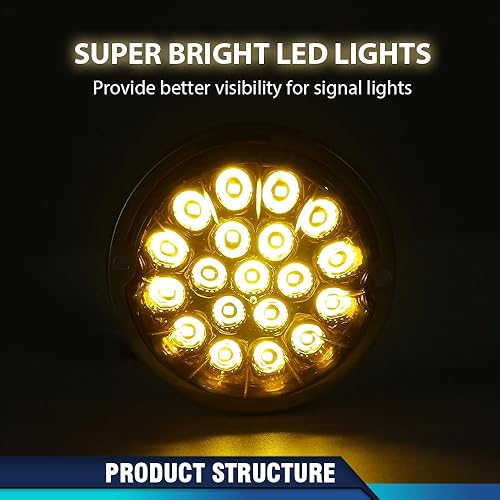 Miniatura 5 de PIT66 Lente amarilla luz LED blanca cálida sandía (19 LED) marcador de señal de giro universal