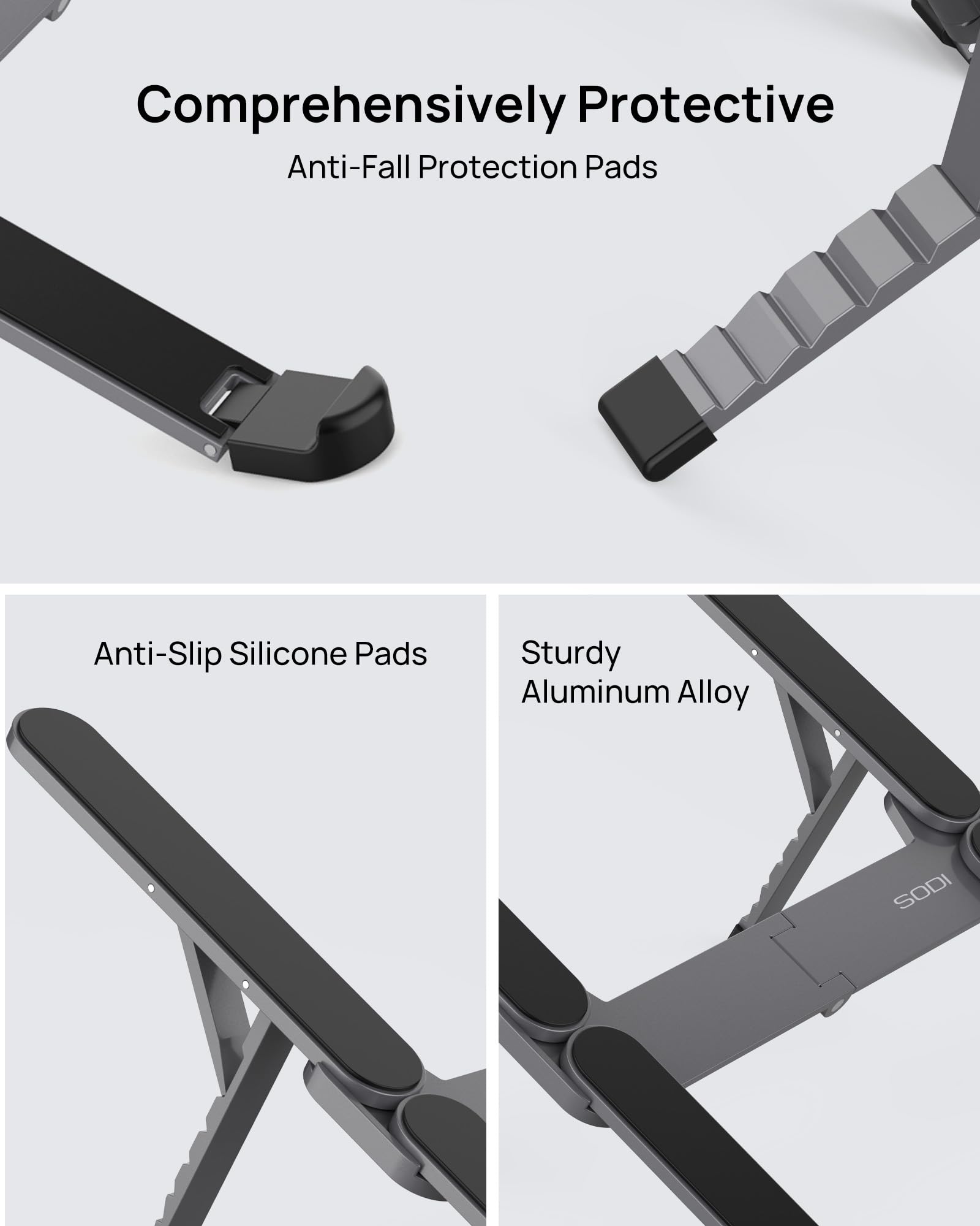 [Ultra compacto] Soporte plegable y portátil para computadora portátil, soporte ligero para tableta para viajes de negocios, biblioteca, cafetería, soporte ergonómico de aluminio de 6 niveles de 6