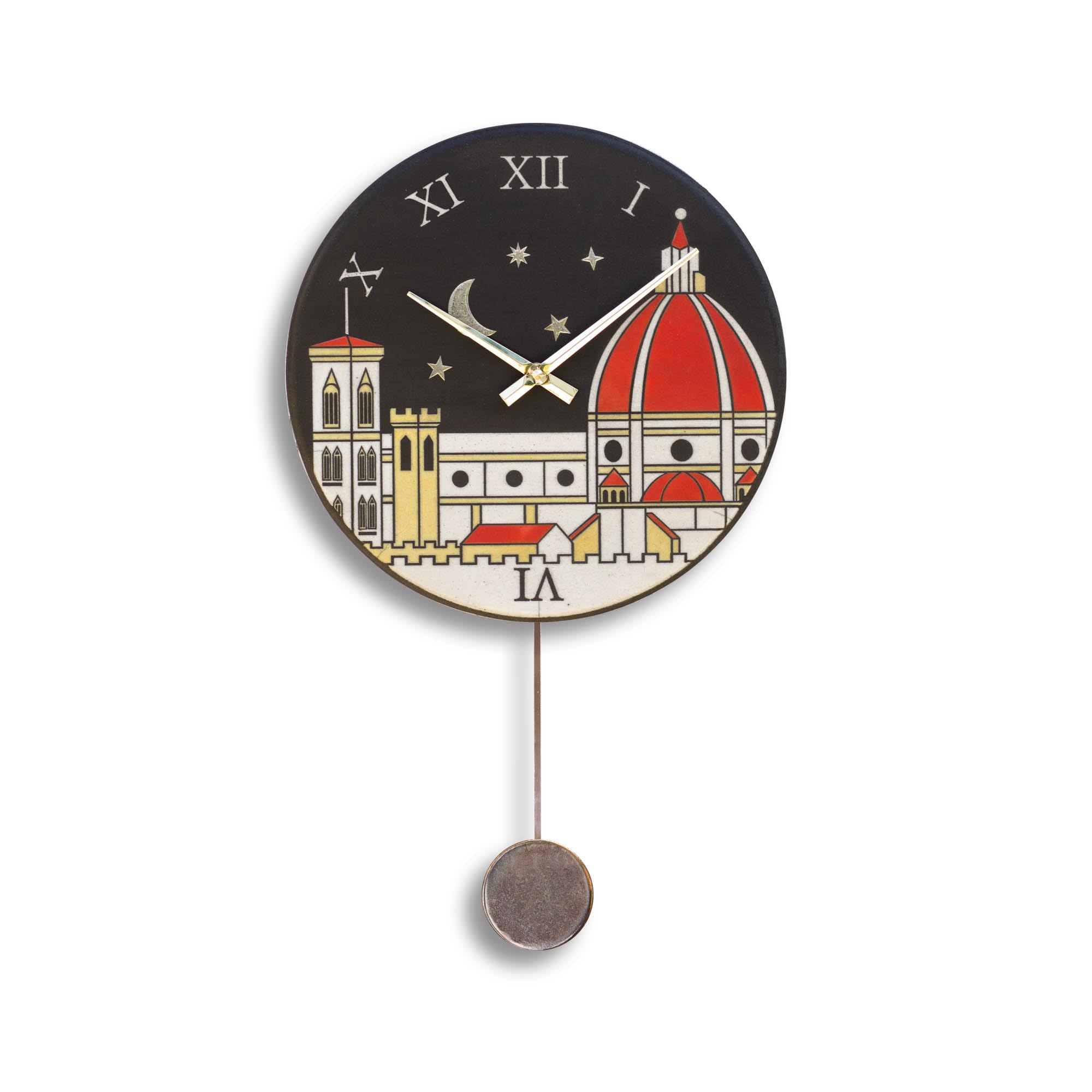 Horloge murale en céramique Raku bleue lune étoiles chiffres romains