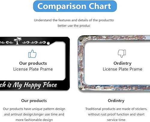 Miniatura 3 de The Beach is My Happy Place - Marco de matrícula de acero inoxidable para accesorios de automóvil, cubierta personalizada para placa de matrícula,