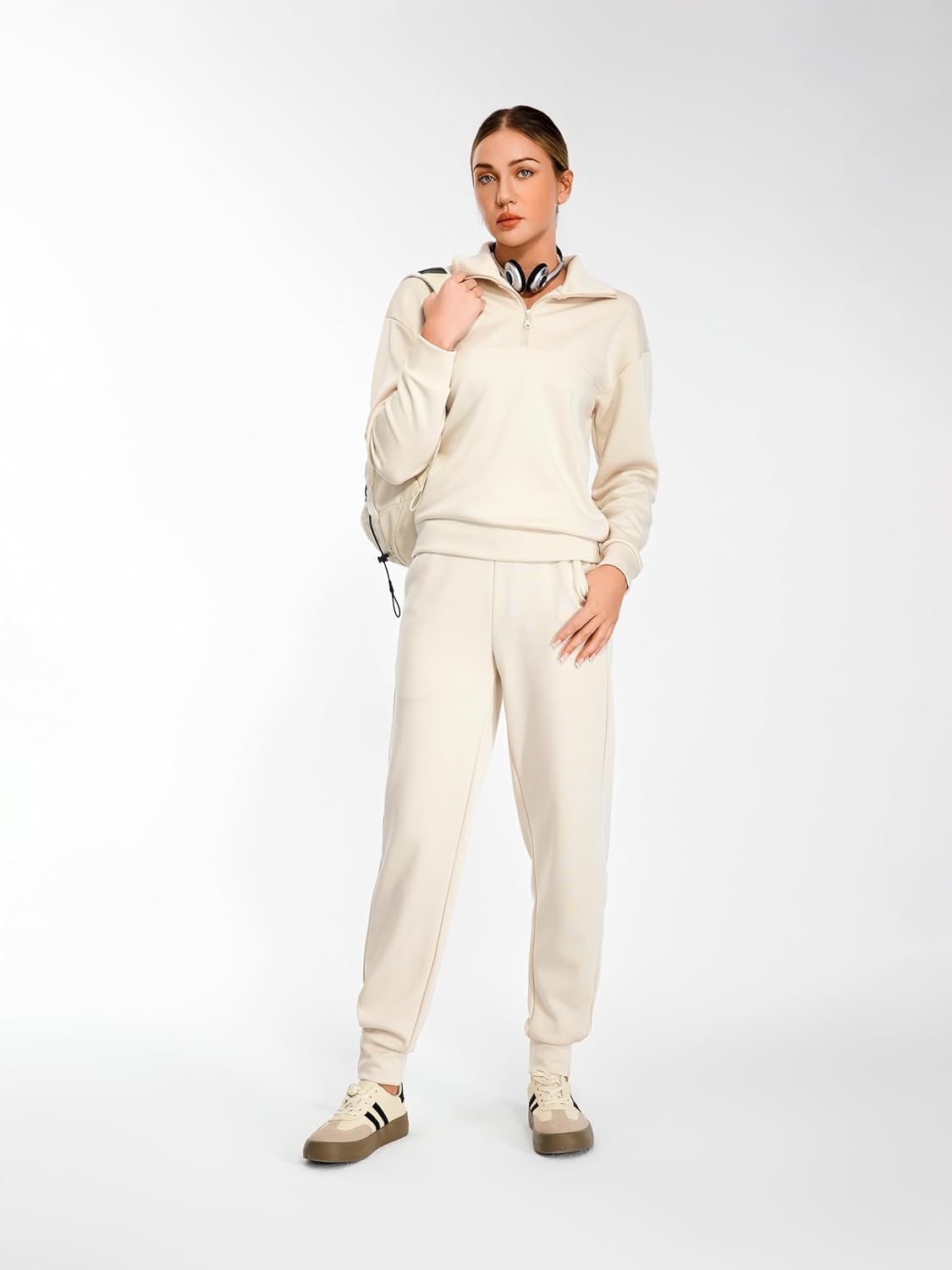 AFITNE Women's 2 Piece Outfits Sweatsuits Long Sleeve Tracksuit Casual Lapel Half Zip Sweatshirt Joggers Sweatpants Set - Image 7