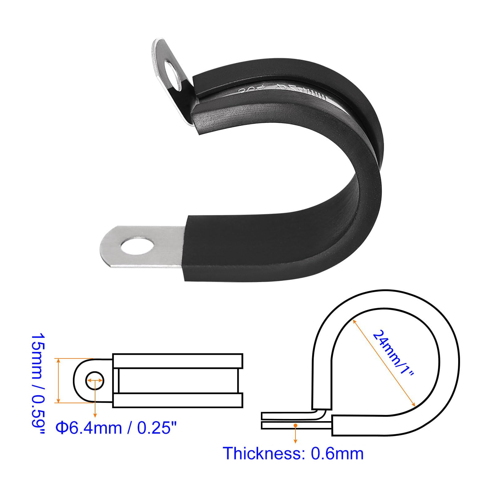 24 PCS 1/2 Inch Stainless Steel Cable Clamps - Rubber Cushioned Pipe & Hose Clamps