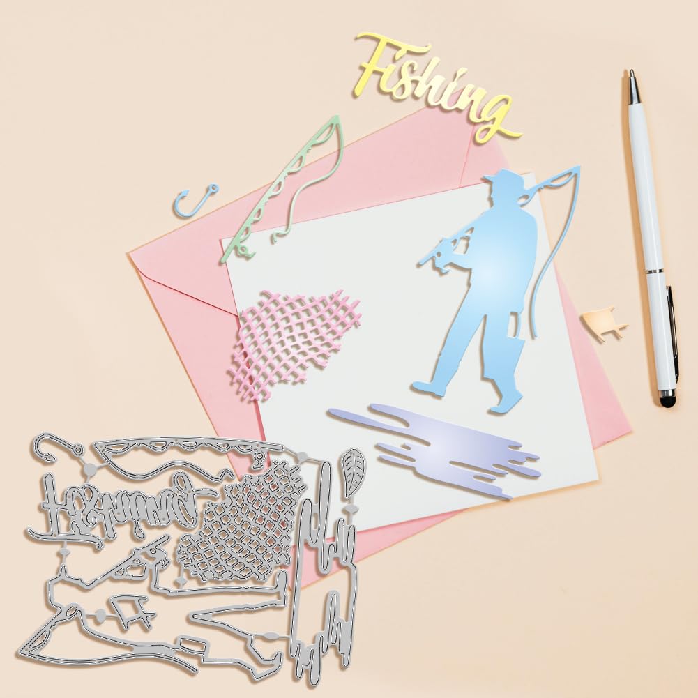 GLOBLELAND Family Fishing Cutting Dies Metal Different Fish Die Cuts Fishing Net Background Cutting Embossing Templates for Scrapbooking Crafts Paper Cards Making - Image 4