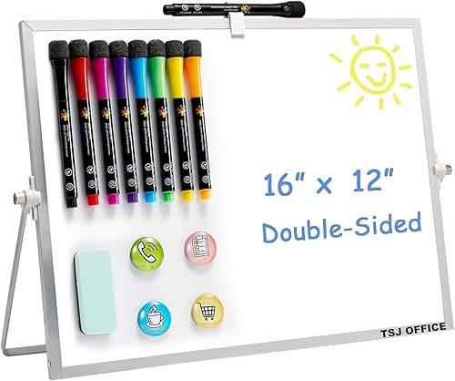 TSJ OFFICE Pizarra blanca de borrado en seco, 12 x 16 pulgadas, portátil, pequeña pizarra blanca magnética con ganchos para pared, mini pizarra