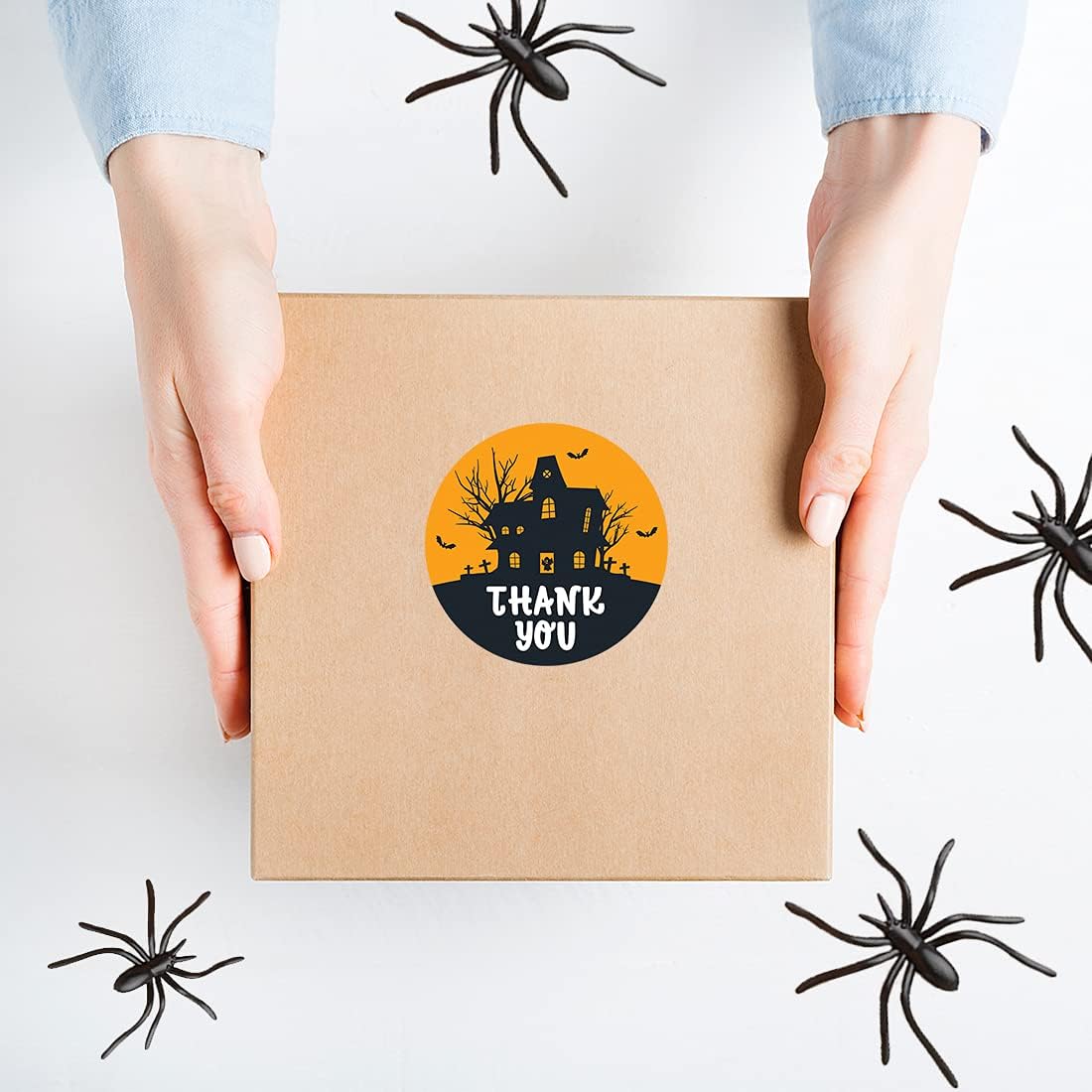 Andaz Press Halloween Thank You Stickers 2 Inch Round 40 Bulk Pack Haunted House Happy Halloween Stickers Labels for Kids Treat Bags Goodie Bags Toddler Treats Halloween Party Favors Envelopes