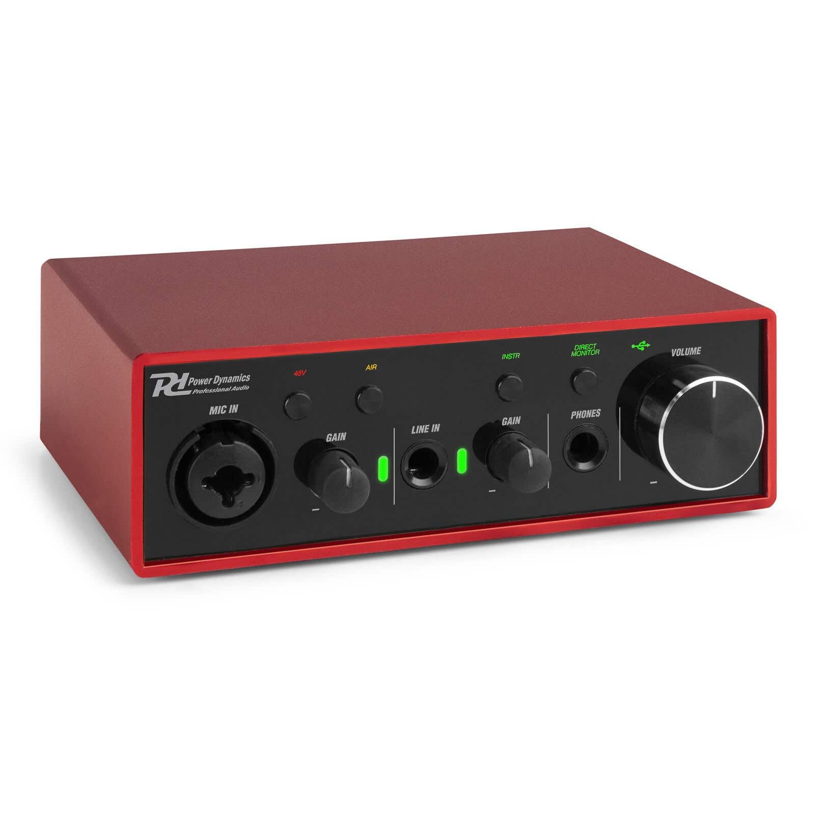 Power Dynamics PDX11 - Interfaccia audio USB - Alimentazione phantom 48 V, cavo USB-C incluso, 2 ingressi Micros/strumenti, 1 uscita cuffie, ideale per musicisti, compositori e Home Studio