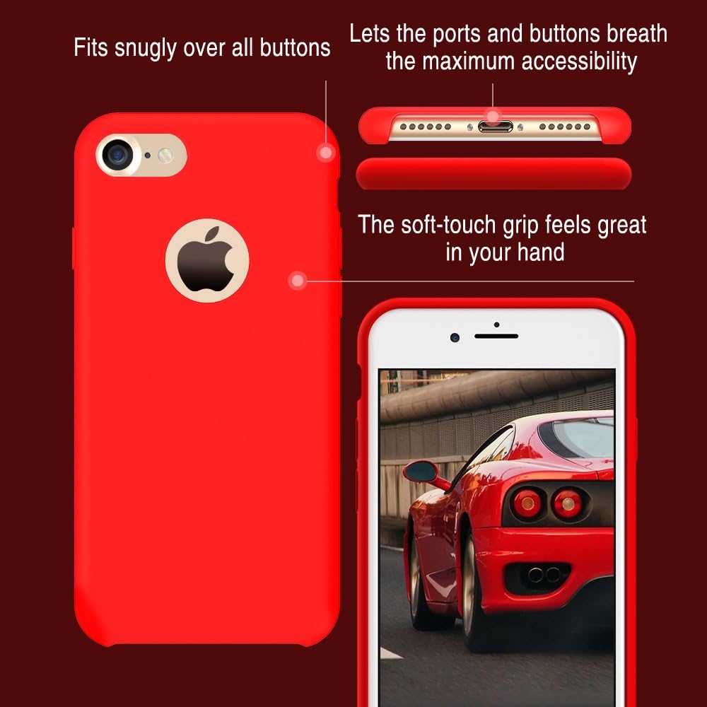 TORRAS [Love Series iPhone 7 Case/iPhone 8 Case, Liquid Silicone Gel Rubber Shockproof Case with Soft Microfiber Cloth Lining Cushion Compatible with iPhone 7 / iPhone 8, Red