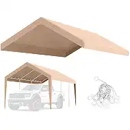 12'x20' Canopy Replacement Cover,Beefull Carport Replacement Canopy for Car Garage, Waterproof & UV Protected Tarp with Ball Bungees, Beige(Frame is not Included)