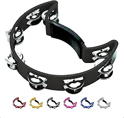 Pandeiro Meia Lua Profissional Pandeirola de Mão Colorida Instrumento Percussão Musical Em ABS (Preto)