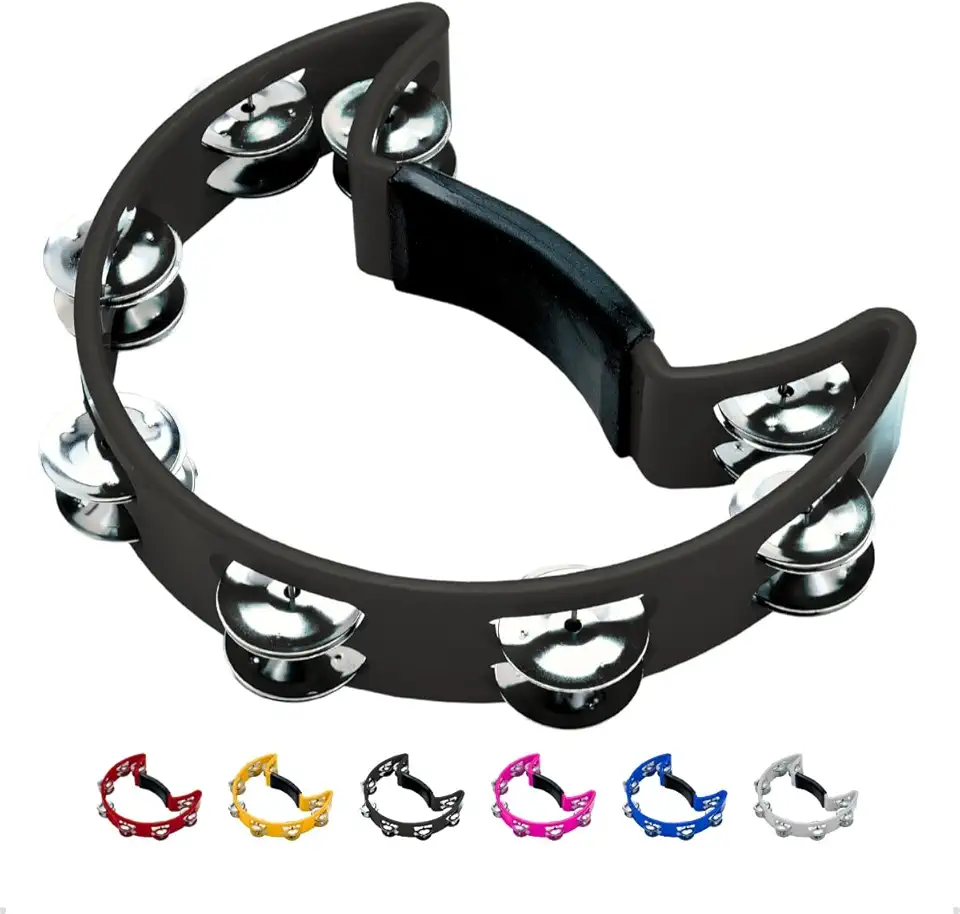 Pandeiro Meia Lua Profissional Pandeirola de Mão Colorida Instrumento Percussão Musical Em ABS (Preto)