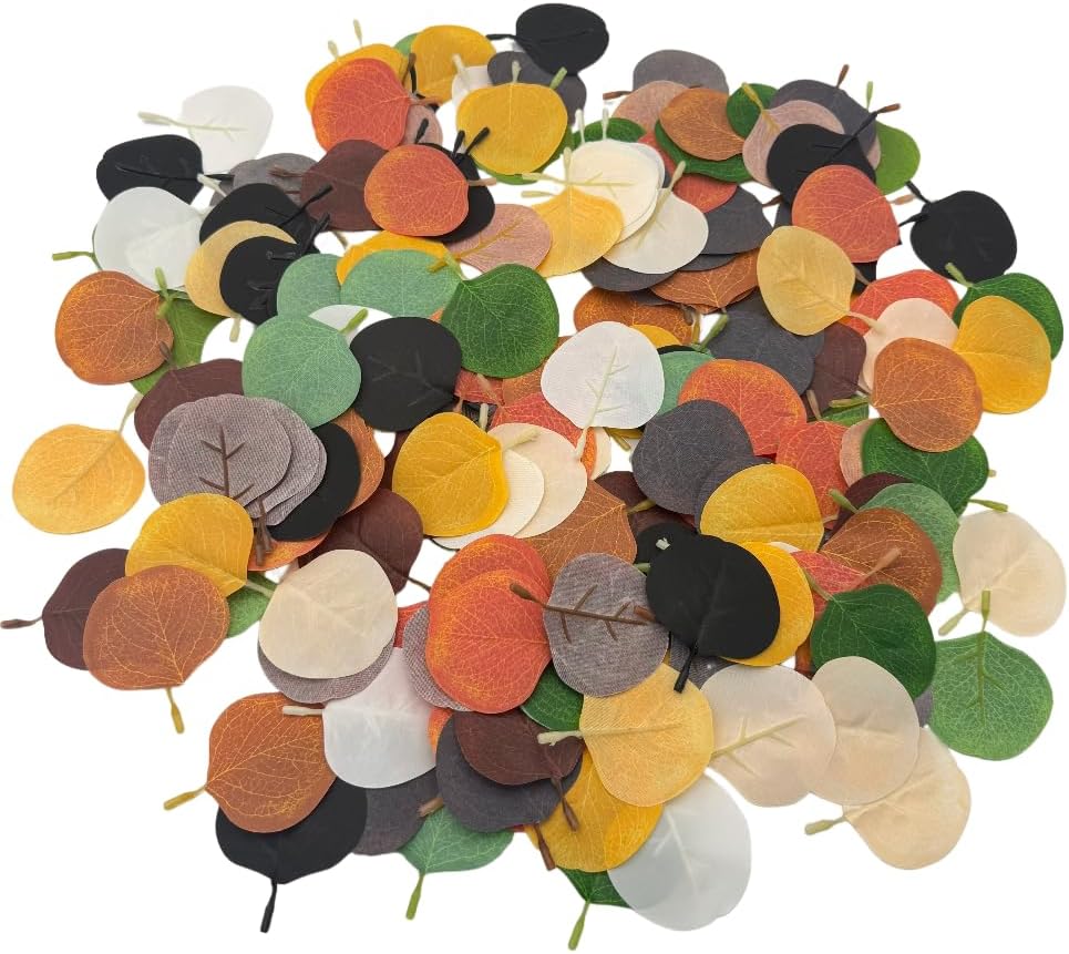 Mini Fall Leaves Decor,Fake Eucalyptus Leaves for Crafts,Halloween Thanksgiving Wreath Making Supplies Wedding Table Decor Fall Party Decorations (200, Brown)