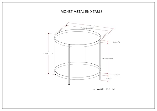 Miniatura 10 de SIMPLIHOME Layton Moderna mesa auxiliar redonda de metal de 19 pulgadas de ancho en color verde azulado, para sala de estar y dormitorio