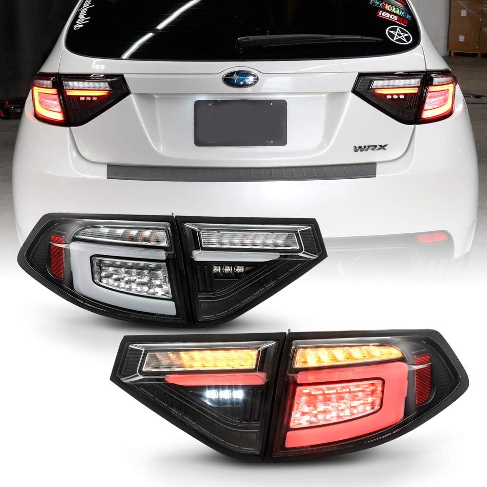 ACANII - For 2008-2014 Subaru Impreza WRX Hatchback Black Housing LED Tail Lights w/Sequential Signal Lamps Assembly Set