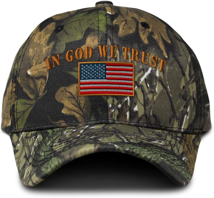 Camo Baseball Cap in God We Trust American Flag Embroidery Cotton Strap Closure
