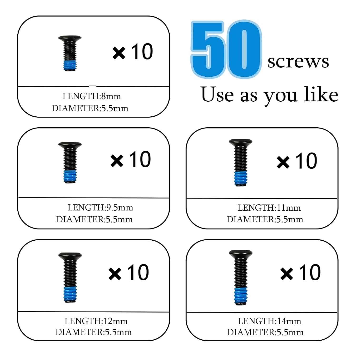 51 Pcs #6-32 Red Dot Screw(8/9.5/11/12/14MM) with Mounting Tool, 12.9 Grade