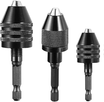 3 Pcs Hexagonal Shank Keyless Drill Chuck Adapter, Drill Chuck Conversion Tool, Hex Shank Keyless Drill Chuck Adapter, Mini Drill Chucks Adapter 0.3-6.5 mm&0.3-3.6 mm&0.3-8mm for Micro Drill Bit